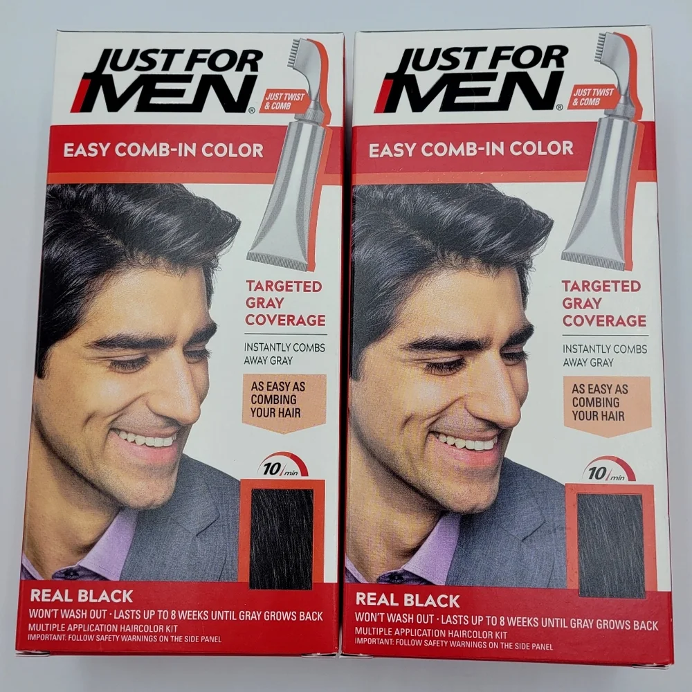 Just For Men Easy Comb-in Color Permanent Hair Dye Gray Coverage Real Black A-55